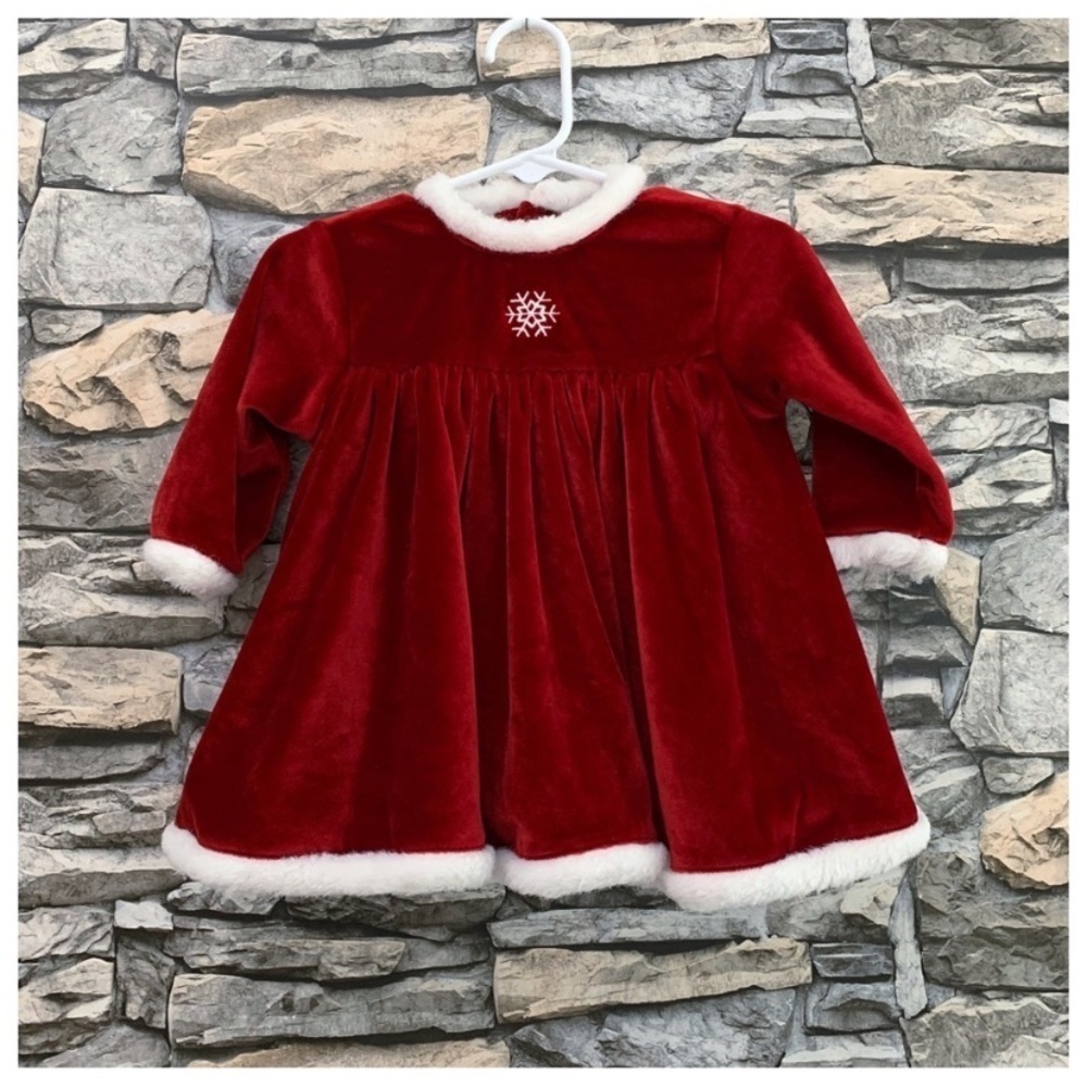 Vintage Rose Cottage Red Velour Velvet Dress Faux Fur Holiday Girl 6-9 Months